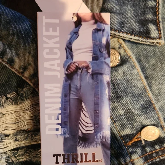 Women Thrill Blue Denim Jacket with Fringe - Picture 2 of 13